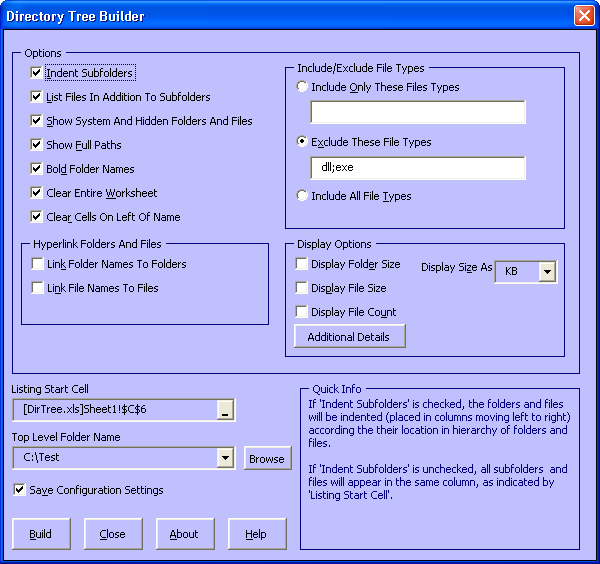 DirTree Configuration Form