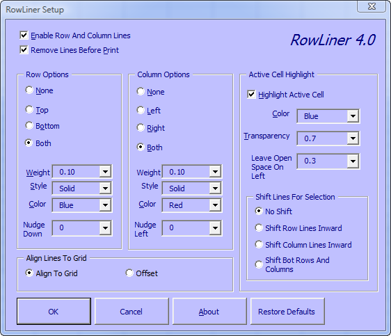 RowLiner Main Screen